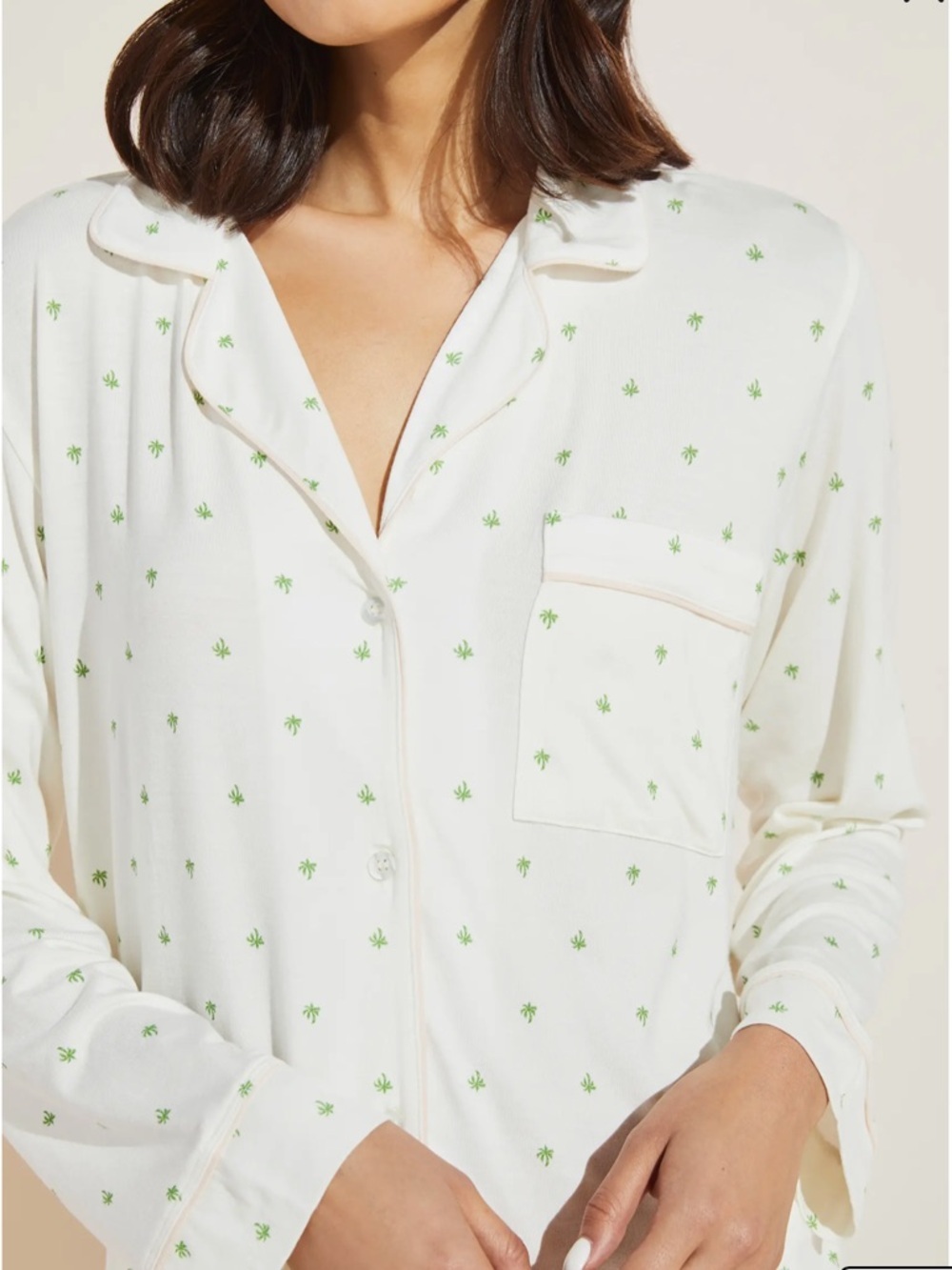 Eberjey Giving Palm Modal Pajama Set Long PJ Set Pink Cream Green Size M Set
